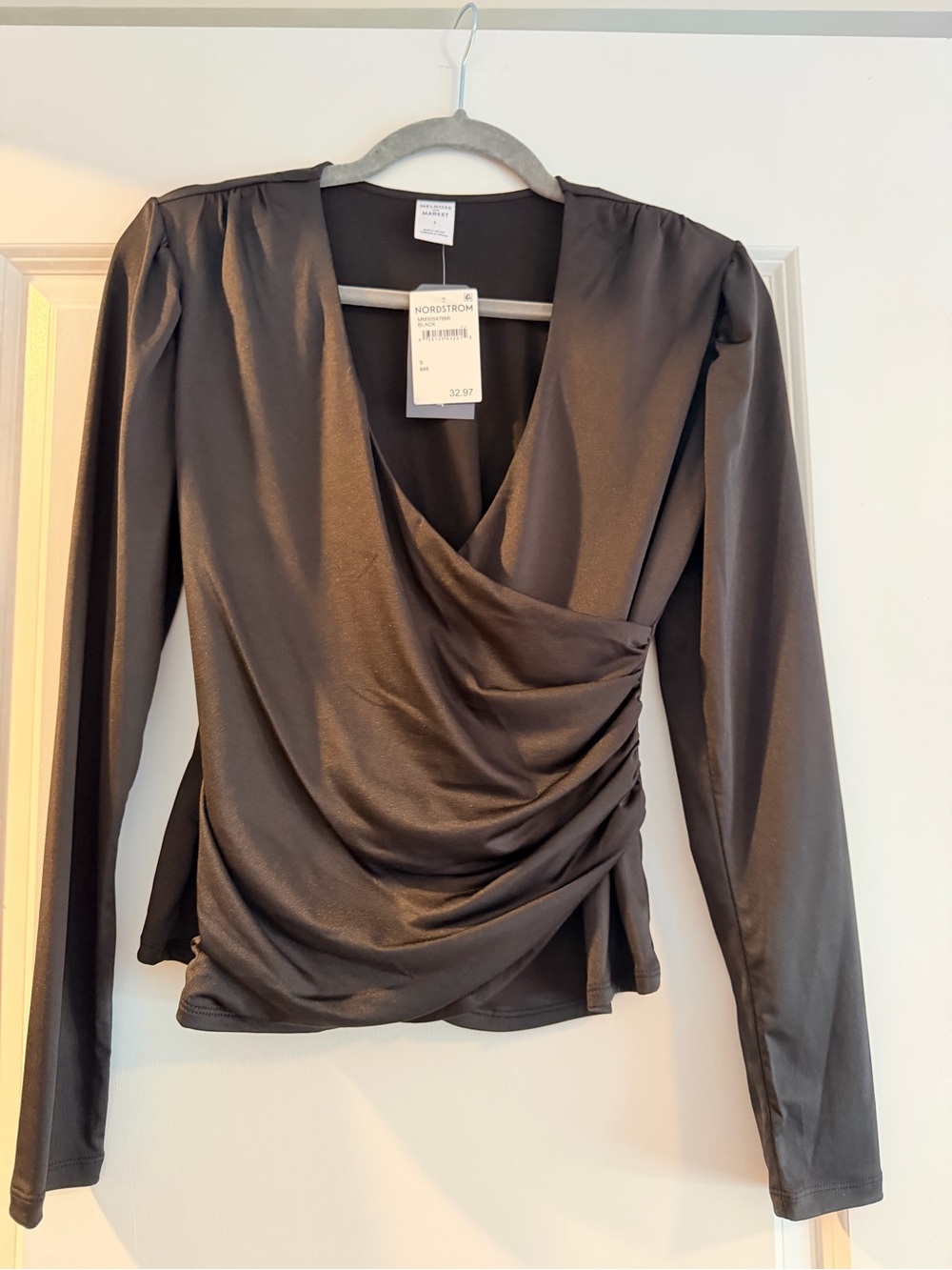 Melrose and Market Black Wrap-Front Long Sleeve Top